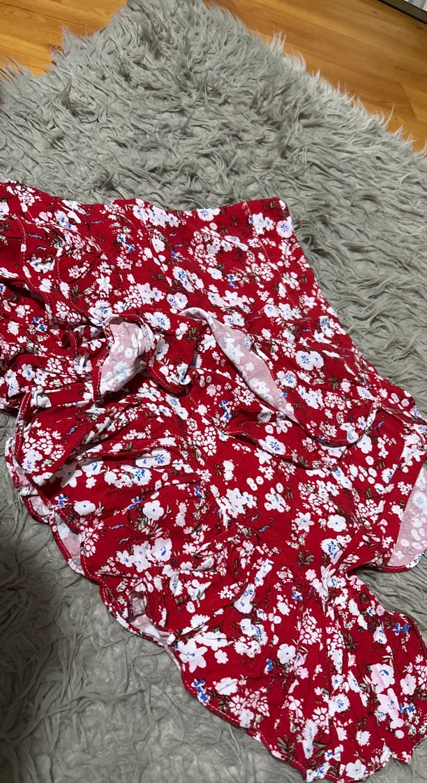 Kırmızı Bohem Mini Hamile Etek - Görsel 3