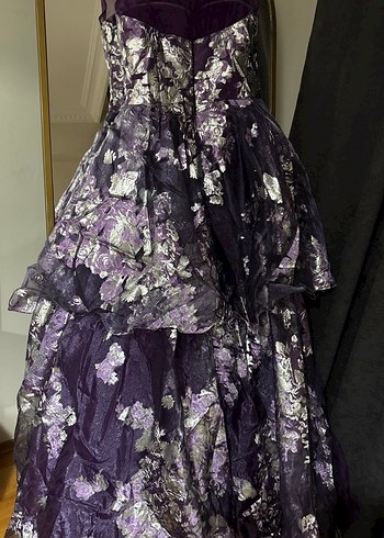 Mor Straplez Uzun Gotik Abiye Elbise - Görsel 4