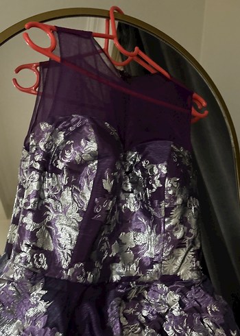 Mor Straplez Uzun Gotik Abiye Elbise - Görsel 3