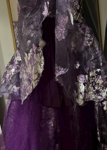 Mor Straplez Uzun Gotik Abiye Elbise - Görsel 2