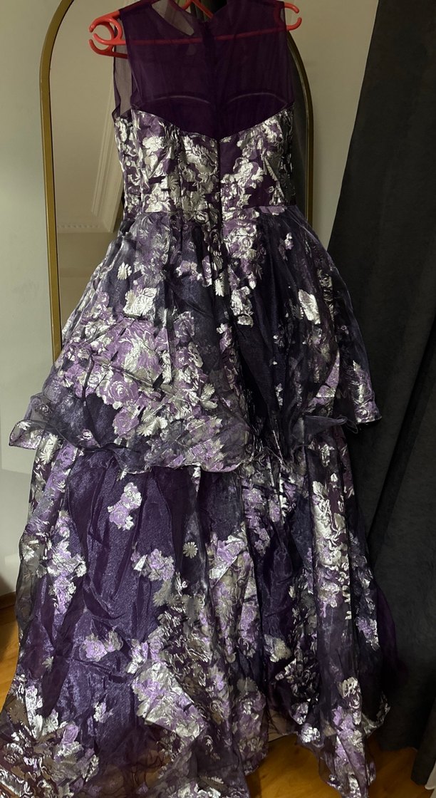 Mor Straplez Uzun Gotik Abiye Elbise - Görsel 4