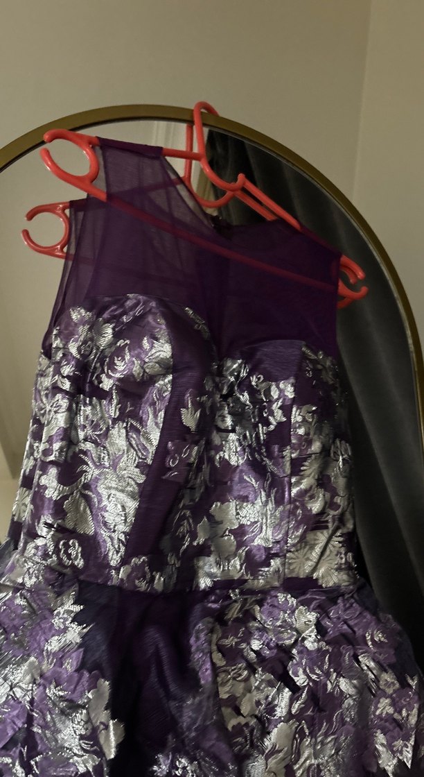 Mor Straplez Uzun Gotik Abiye Elbise - Görsel 3