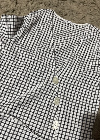 Düğmeli Kareli Uzun Gri Kadın Elbise - Görsel 3