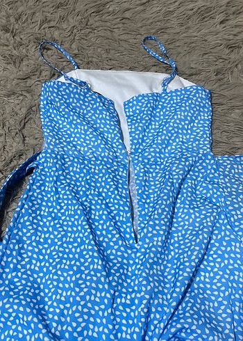 Mavi Mini Askılı Fırfırlı Kadın Elbise - Görsel 3