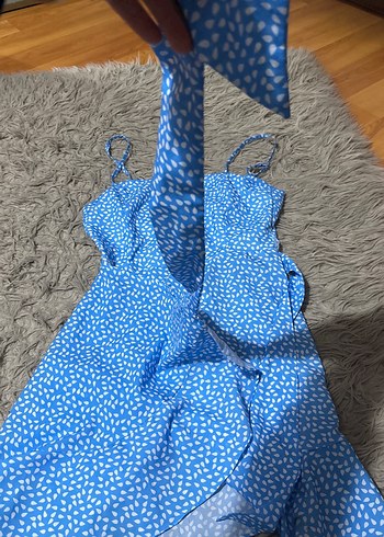 Mavi Mini Askılı Fırfırlı Kadın Elbise - Görsel 2