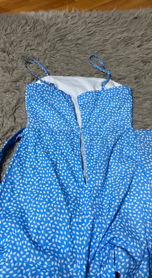 Mavi Mini Askılı Fırfırlı Kadın Elbise - Görsel 3