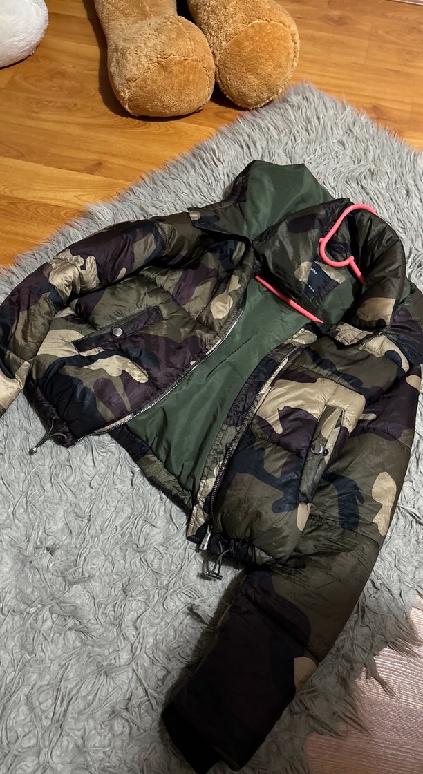 Kahverengi Kamuflaj Desenli Kadın Kış montu - Görsel 4