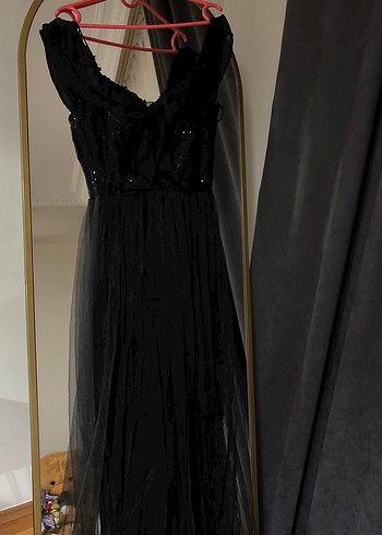 Siyah Gotik Nakışlı Uzun Abiye Elbise - Görsel 3