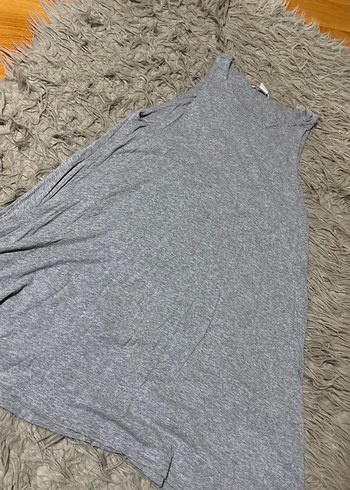 Gri Kolsuz Uzun Keten Elbise - Görsel 2