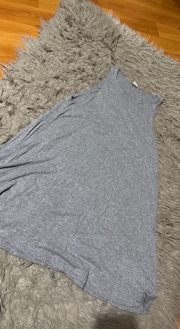 Gri Kolsuz Uzun Keten Elbise - Görsel 2