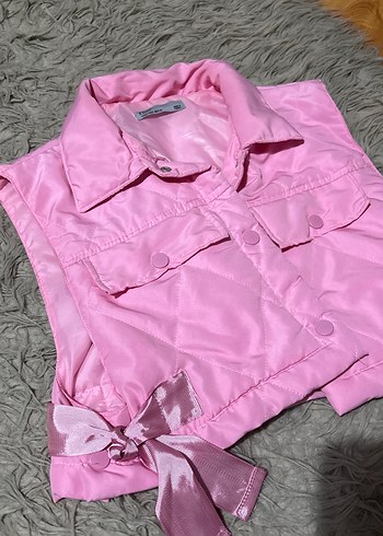 Düğmeli Pembe Mini Saten Yelek - Görsel 2