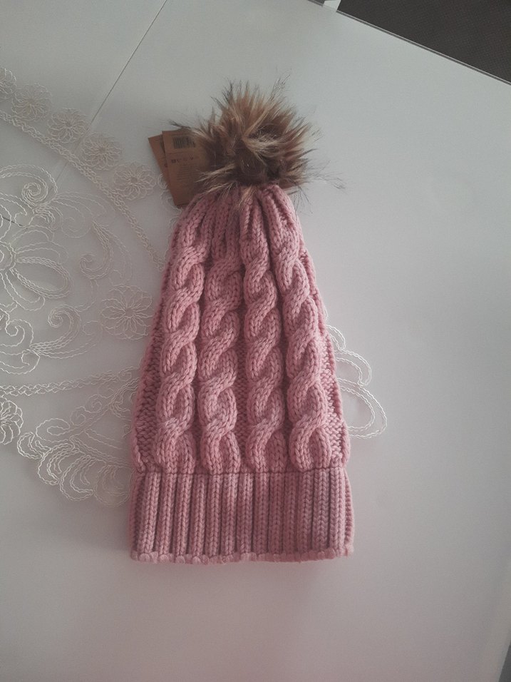 Pembe Örgü Kadın Bere Ponponlu - Görsel 3