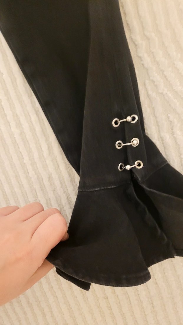 Yüksek Bel Fırfırlı Siyah Cigarette Pantolon - Görsel 3