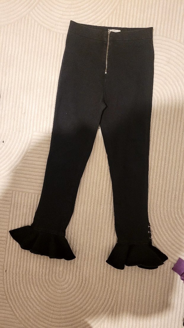 Yüksek Bel Fırfırlı Siyah Cigarette Pantolon - Görsel 2