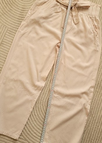 Bej Keten Kısa Kadın Pantolon - Görsel 5