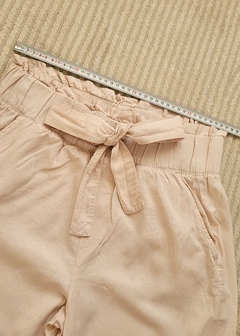 Bej Keten Kısa Kadın Pantolon - Görsel 4