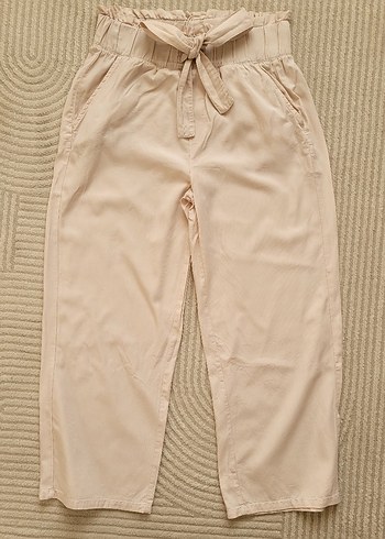 Bej Keten Kısa Kadın Pantolon - Görsel 2