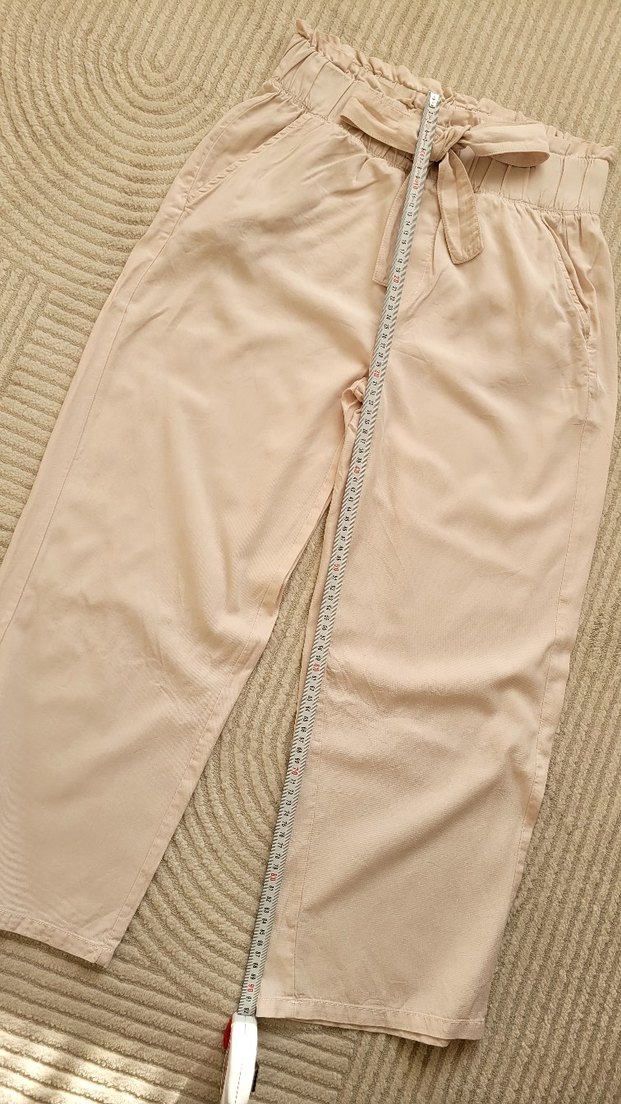 Bej Keten Kısa Kadın Pantolon - Görsel 5