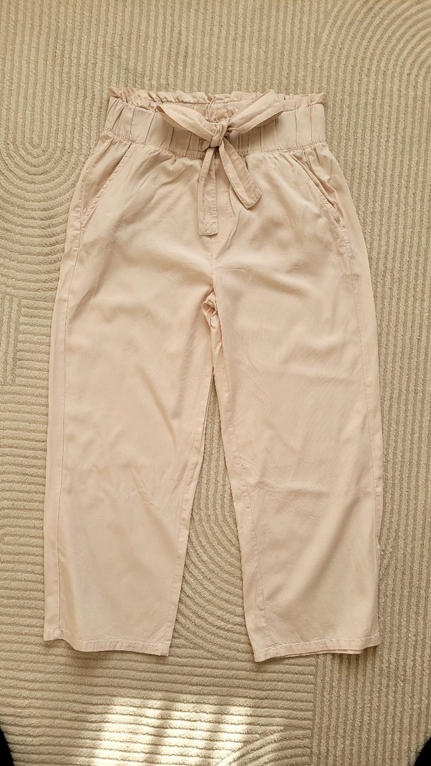 Bej Keten Kısa Kadın Pantolon - Görsel 2