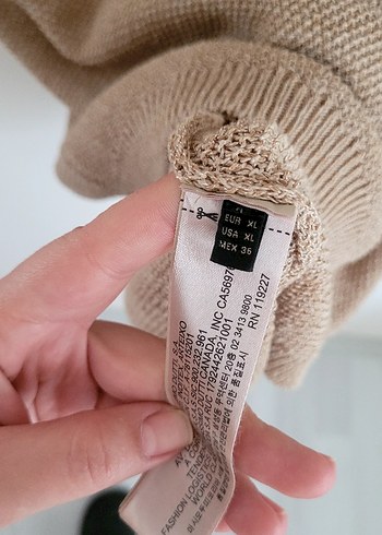 Massimo Dutti Bej Süet Midi V Yaka Salaş Elbise - Görsel 5