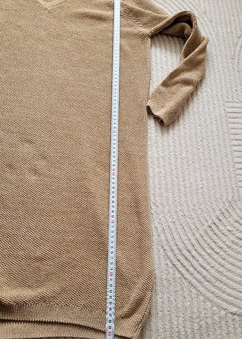 Massimo Dutti Bej Süet Midi V Yaka Salaş Elbise - Görsel 8