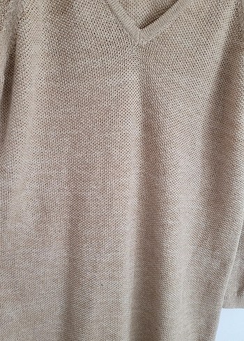 Massimo Dutti Bej Süet Midi V Yaka Salaş Elbise - Görsel 3