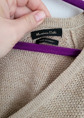 Massimo Dutti Bej Süet Midi V Yaka Salaş Elbise - Görsel 4