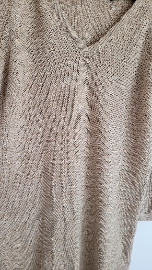 Massimo Dutti Bej Süet Midi V Yaka Salaş Elbise - Görsel 3