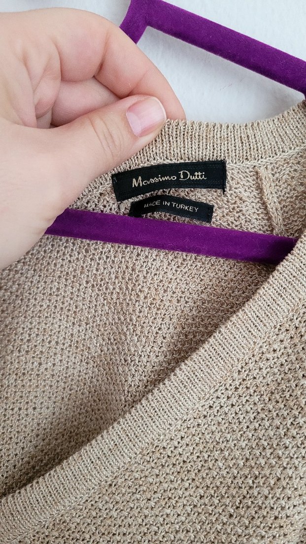 Massimo Dutti Bej Süet Midi V Yaka Salaş Elbise - Görsel 4