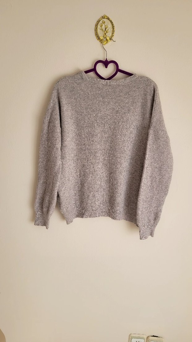 Gri Örgü Kadın Street Style Kazak - Görsel 5