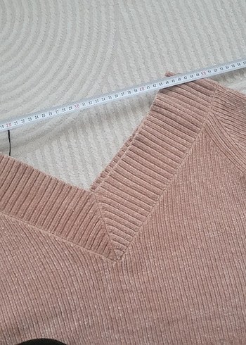 Pembe V Yaka Örgü Kadın Kazak - Görsel 6