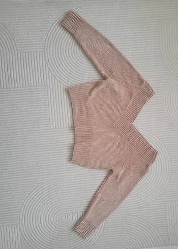 Pembe V Yaka Örgü Kadın Kazak - Görsel 3