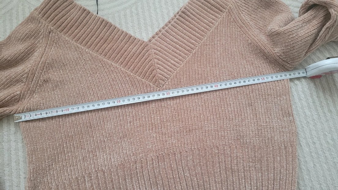 Pembe V Yaka Örgü Kadın Kazak - Görsel 5