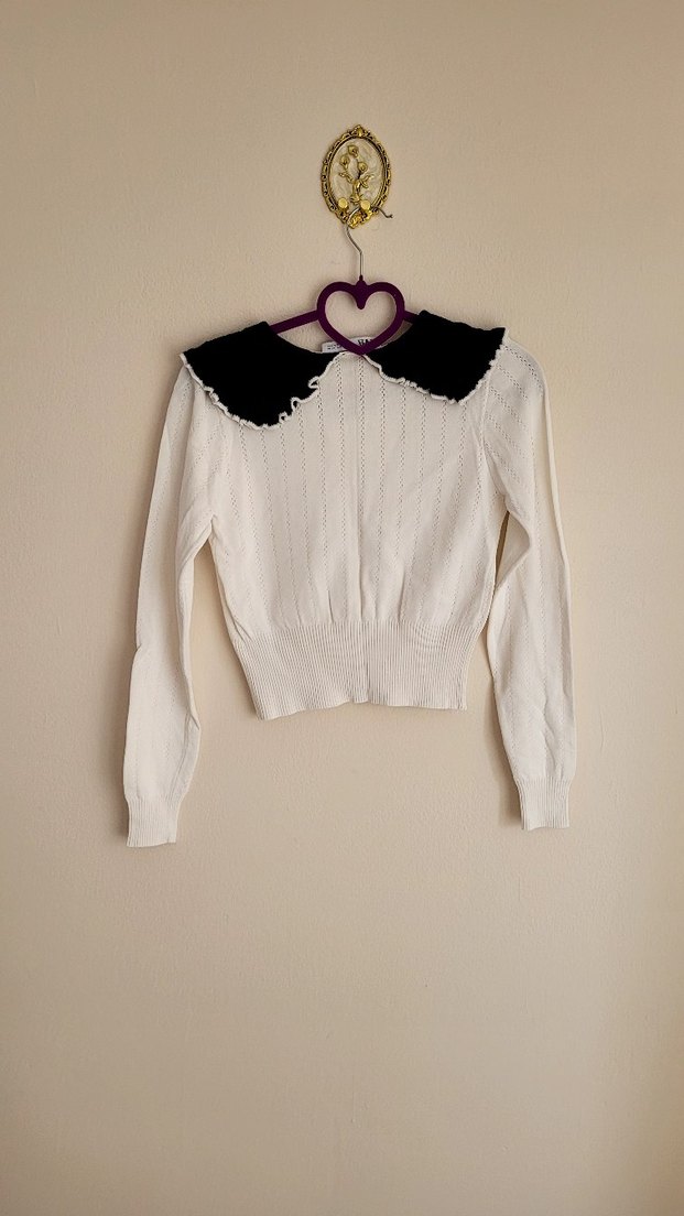 Zara Beyaz Düğmeli Kadın Triko Kazak - Görsel 5