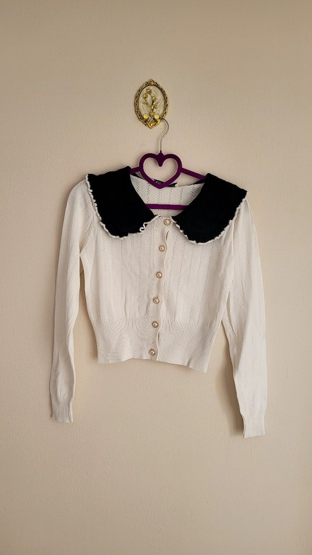 Zara Beyaz Düğmeli Kadın Triko Kazak - Görsel 2