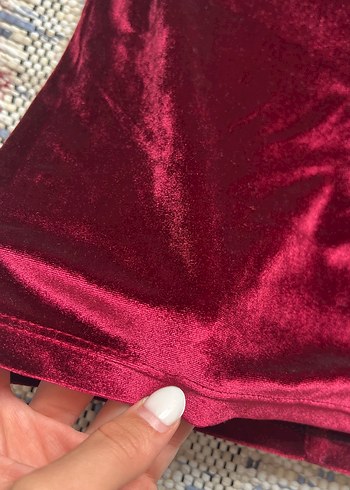 Bordo kadife Mini Etek - Görsel 5