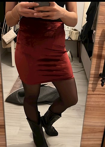 Bordo kadife Mini Etek - Görsel 3