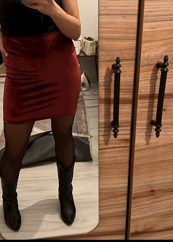 Bordo kadife Mini Etek - Görsel 2