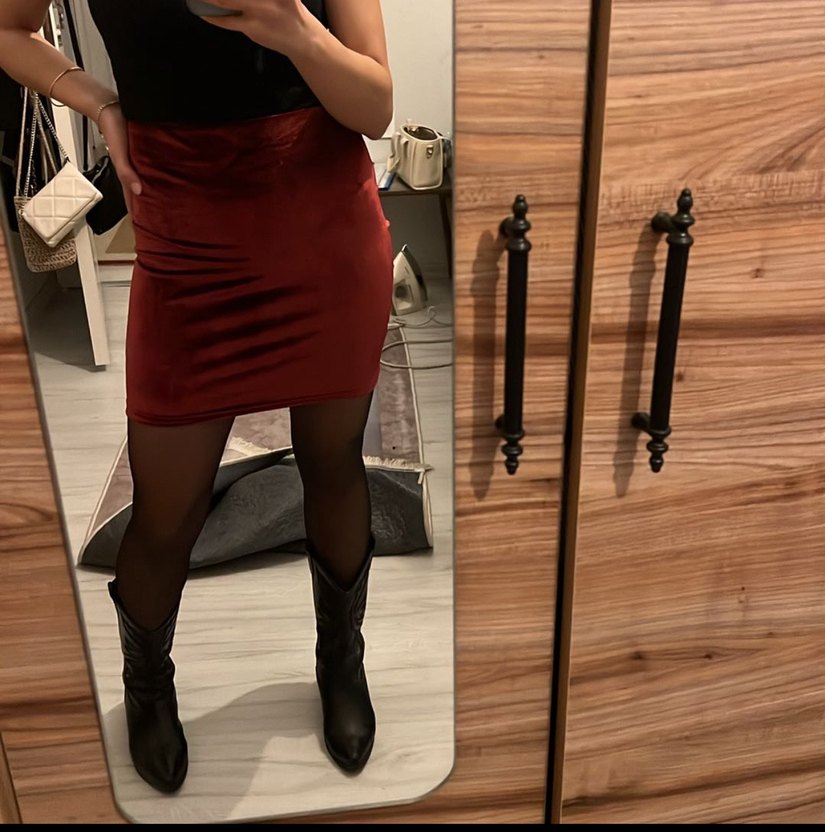 Bordo kadife Mini Etek - Görsel 2