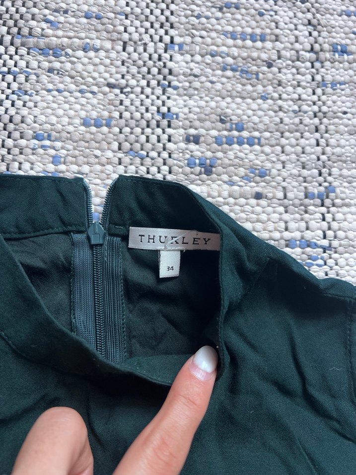 Yüksek Yakalı Yeşil Keten Kalem Elbise - Görsel 4