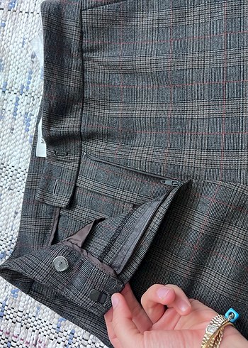 Gri Pileli Midi Kumaş Kadın Pantolon - Görsel 4