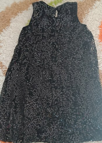6 Yaş Beden Kız Çocuk Siyah Payetli Kolsuz Elbise
