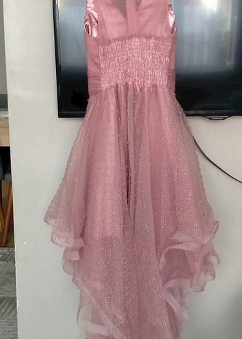 Pembe V Yakalı Abiye Elbise