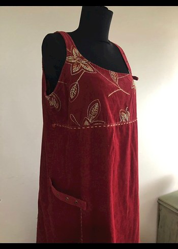 Bordo Nakışlı Bohem Uzun Elbise - Görsel 2