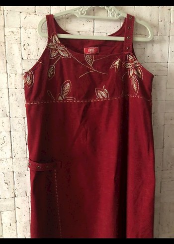 Bordo Nakışlı Bohem Uzun Elbise - Görsel 6