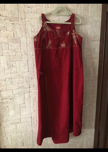 Bordo Nakışlı Bohem Uzun Elbise - Görsel 4