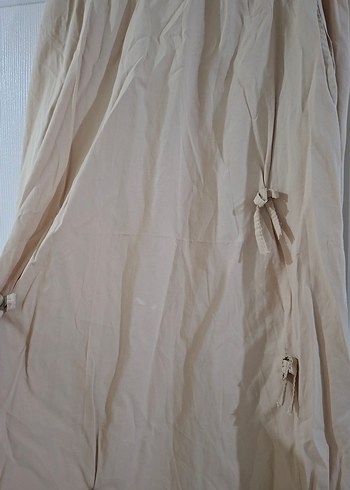 Bej Drapeli Uzun Keten Etek - Görsel 3