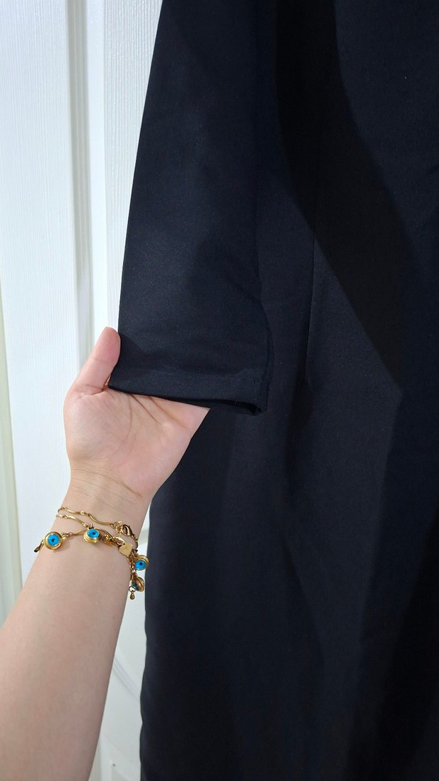 Siyah Uzun Kollu Dökümlü Ofis Elbisesi - Görsel 3