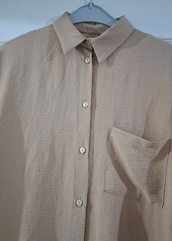 Bej Uzun Kollu Keten Kadın Gömlek - Görsel 2