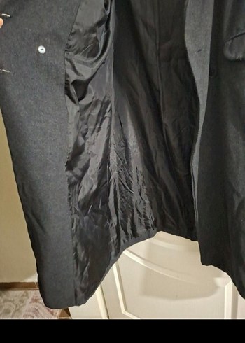 Düğmeli Siyah Kadın Uzun Kaban - Görsel 2